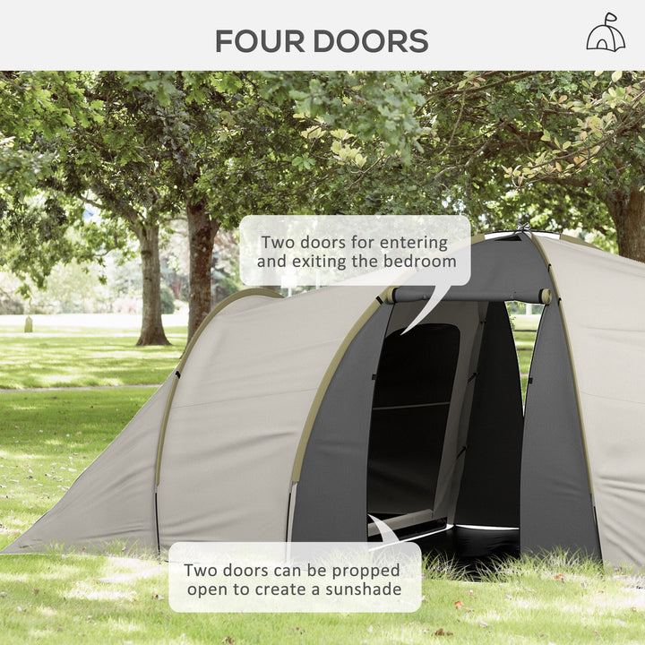 Four-Man Tunnel Tent, with Two Bedrooms and Living Room - Grey/Yellow