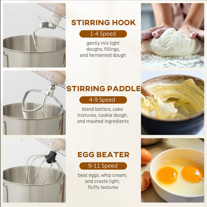 Stand Mixer, 6L 1400W Tilt-Head Food Mixer with 11 Speeds, Pulse &amp; Fer