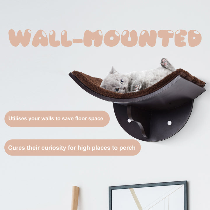 Wood Cat Shelves, Wall-Mounted Cat Shelter, Curved Kitten Bed Perch Climber Furniture 41 x 28 x 21cm Brown