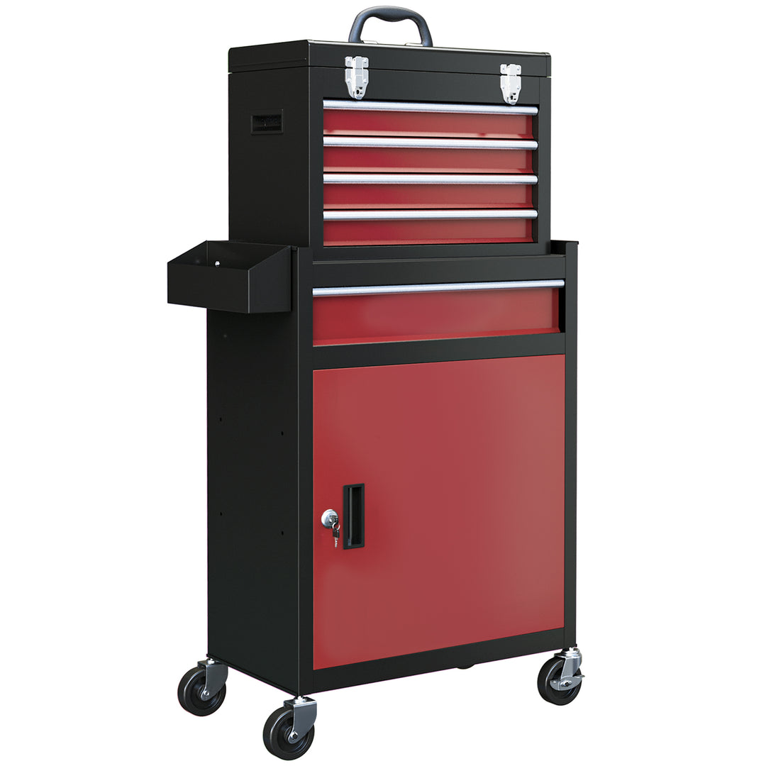 Two-Part Tool Storage Chest on Wheels - Black/Red