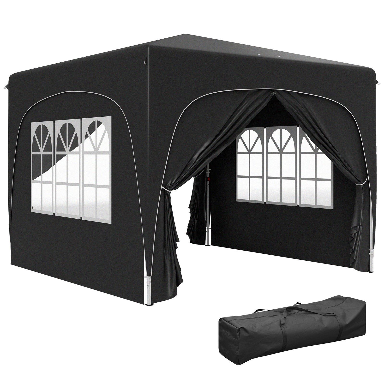 3 x 3m Pop-Up Gazebo Shelter, with Accessories - Black