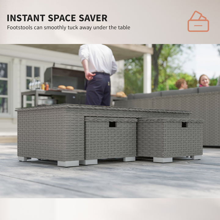 MCL 6 Pieces Outdoor PE Rattan Wicker Corner Sofa Set with 10cm Thick Padded Cushions, Aluminium Conservatory Furniture with Glass Top Coffee Table, Footstools, Grey