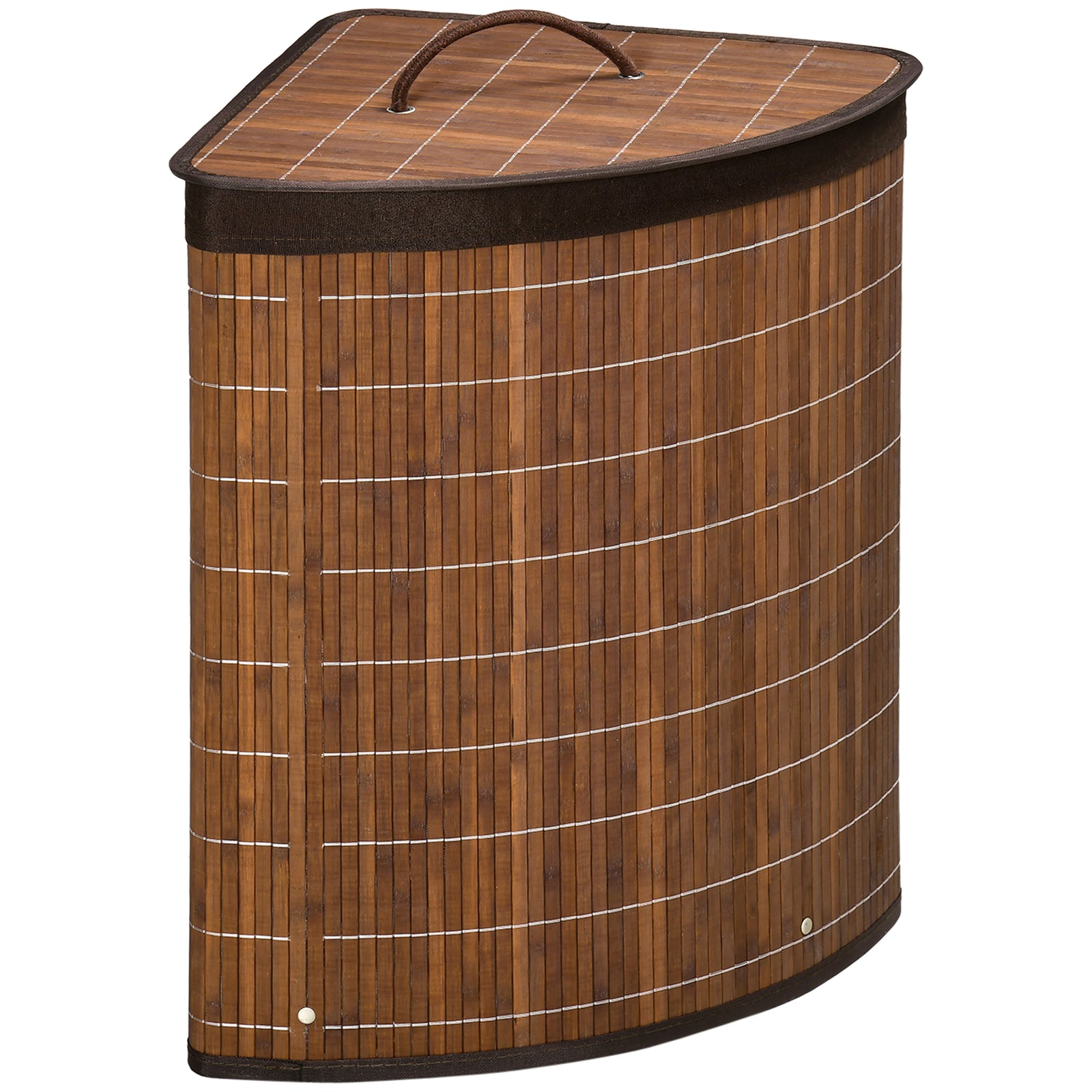 Bamboo Laundry Basket with Lid, 55 Litres Laundry Hamper with Removable Washable Lining, Corner Washing Baskets, 38 x 38 x 57cm, Brown