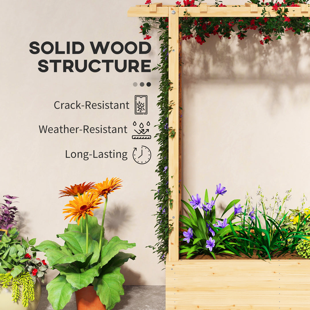 Garden Planter with Trellis, Wooden Raised Bed for Garden with Hanging Roof and Drainage Holes, Outdoor Trellis Planter Box for Vegetables, Herbs and Flowers, 110 x 44 x 113 cm