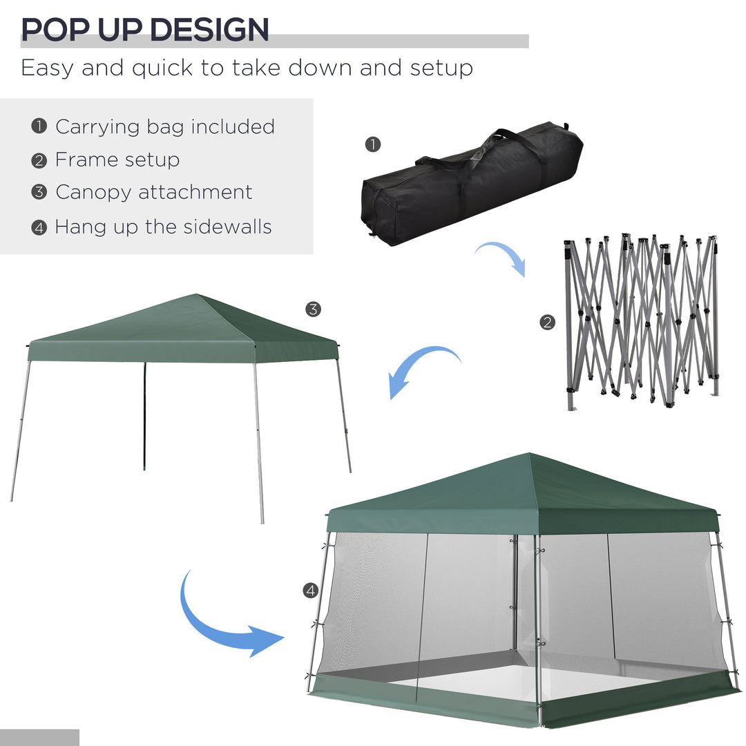Outdoor Garden Pop-up Gazebo Canopy Tent Sun Shade Event Shelter Folding with Adjustable Height, Mesh Screen Side Walls 3.5 M × 3.5 M Base / 3 M × 3 M Top, Green