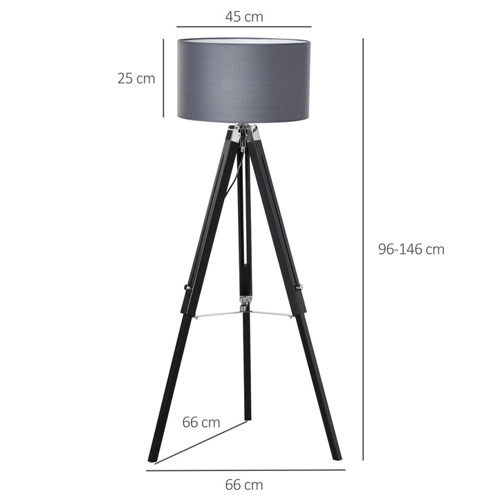 HOMCOM Modern Tripod Standing Lamps for Living Room with Fabric Lampshade, Floor Lamps for Bedroom, (Bulb not Included), Grey and Black | Aosom UK