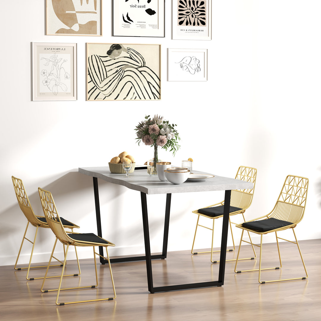 Luxurious Dining Chairs Set of 4, Metal Wire Kitchen Chair with Removable Velvet-feel Cushion, Cut-out Back and Steel Frame for Dining Room, Gold Tone