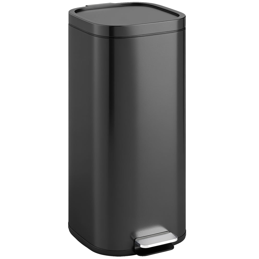 MCL 30L Kitchen Bin, Compact Pedal Bin with Soft-Close and Stay-Open Lid, Removable Bucket for Kitchen, Home, Office, Black