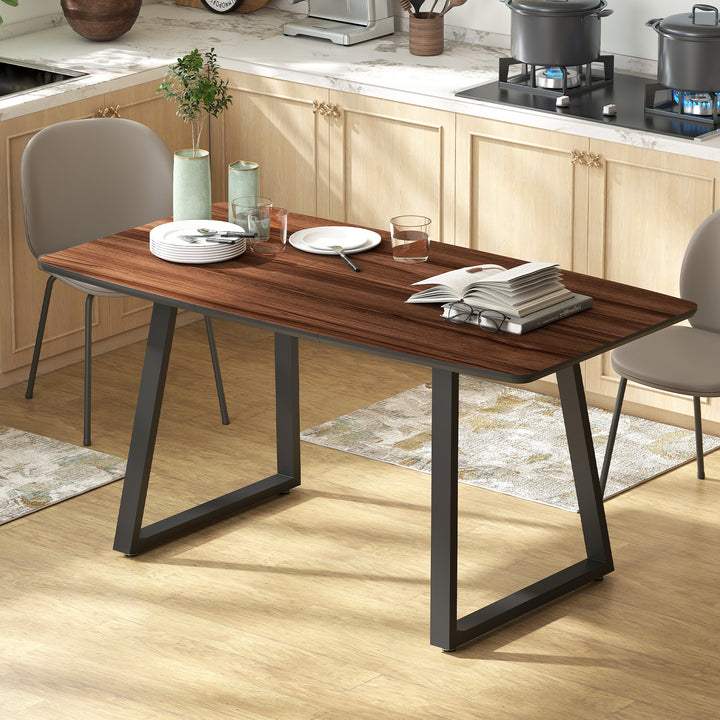Extendable Dining Table Rectangular Wood Effect Tabletop for 4-6 People with Steel Frame & Hidden Leaves for Kitchen, Dining Room, Living Room