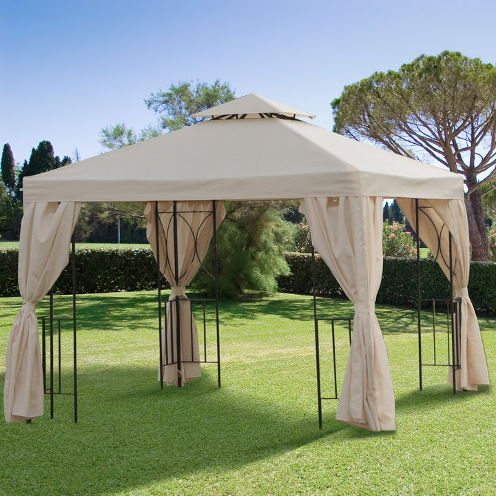 Outsunny 3 x 3 m Garden Metal Gazebo Marquee Patio Wedding Party Tent Canopy Shelter with Pavilion Sidewalls  (Beige)