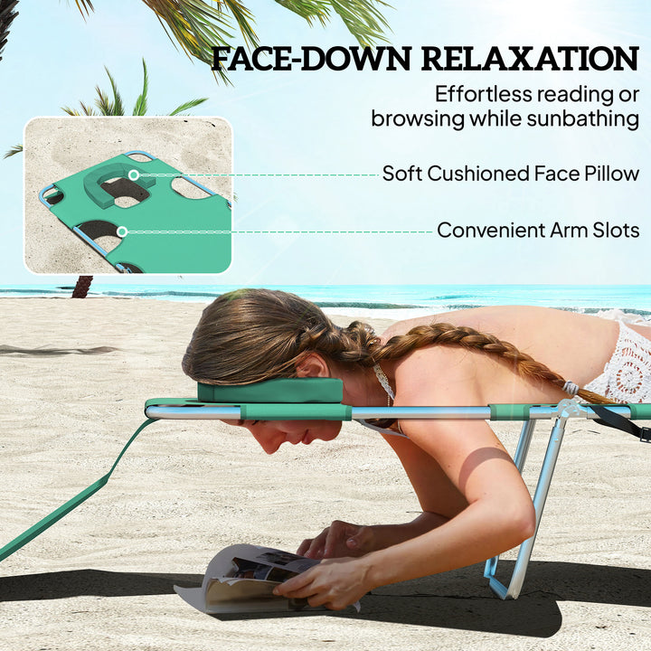 5-Position Adjustable Sun Loungers Set of 2 with Reading Hole and Side