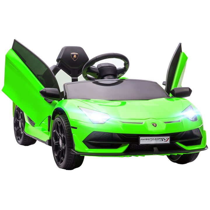 HOMCOM Lamborghini Licensed 12V Kids Electric Car w/ Butterfly Doors, Easy Transport Remote, Music, Horn, Suspension - Green