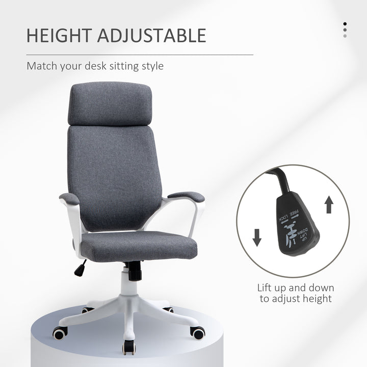 MCL Office Chair, Ergonomic Desk Chair, High Back Study Chair with Headrest and Lumbar Back Support, Adjustable Height for Home and Work, Grey