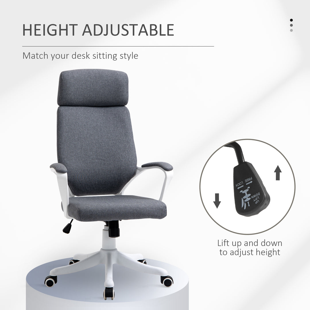 Office Chair, Ergonomic Desk Chair, High Back Study Chair with Headrest and Lumbar Back Support, Adjustable Height for Home and Work, Grey