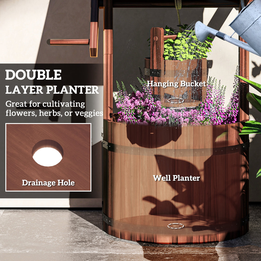 Wood Wishing Well for Outside with Hanging Bucket, Wishing Well Plante
