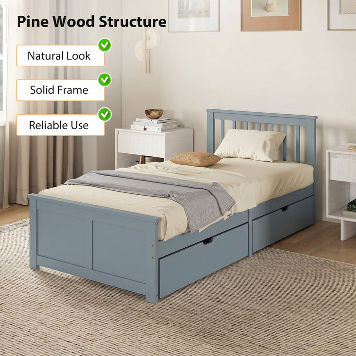 Pine Storage Bed, 3ft Single Solid Wooden Bed Frame with Drawers, Head
