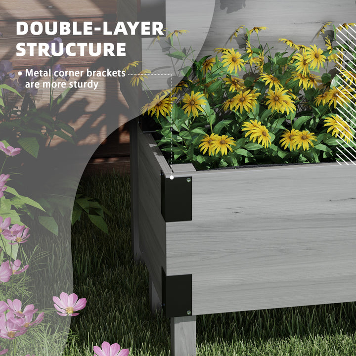 Raised Garden Bed with Trellis, 2-Tier Wooden Elevated Planter Box for Vegetables, Flowers, Herbs