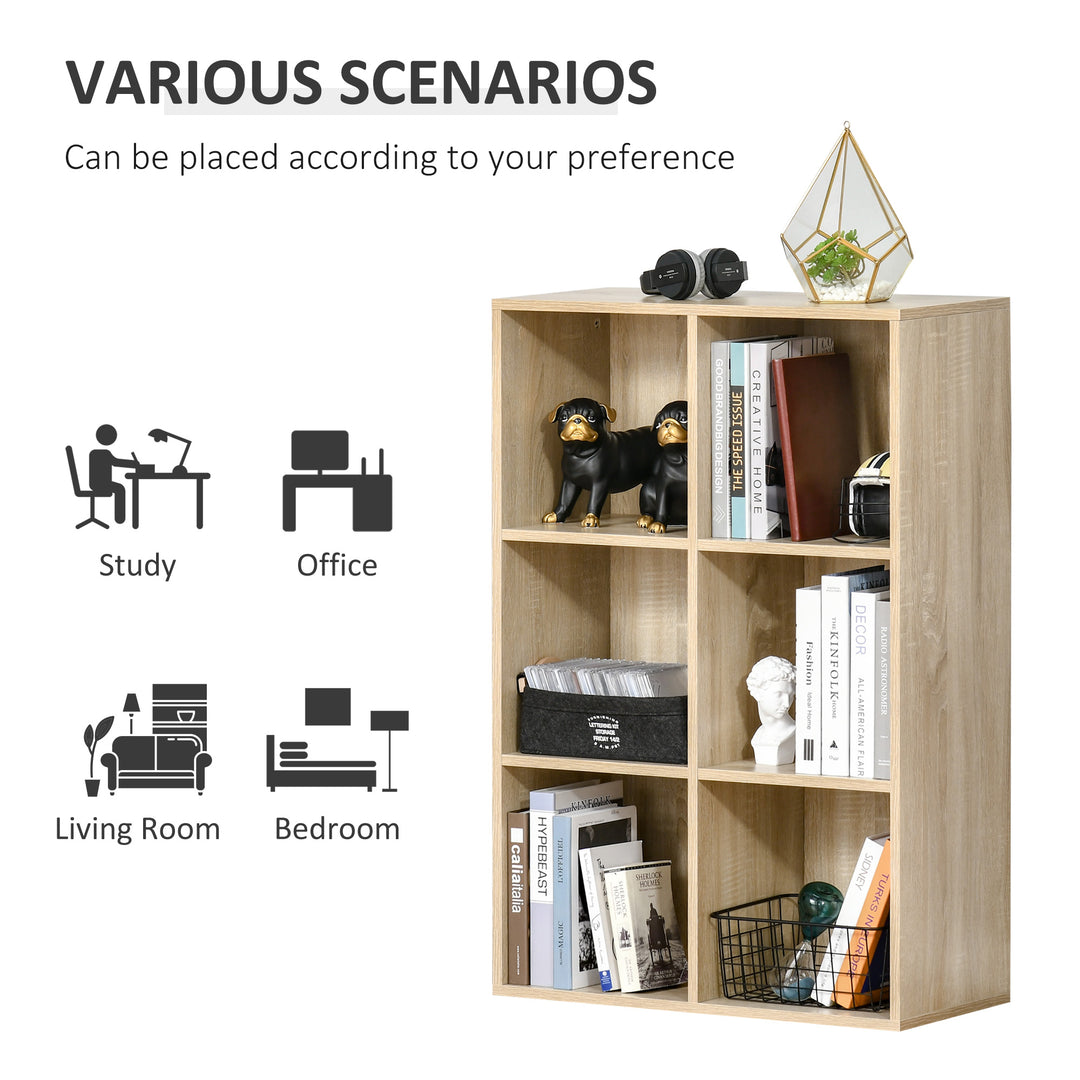 HOMCOM Six-Cube Bookcase - Oak Wood Effect