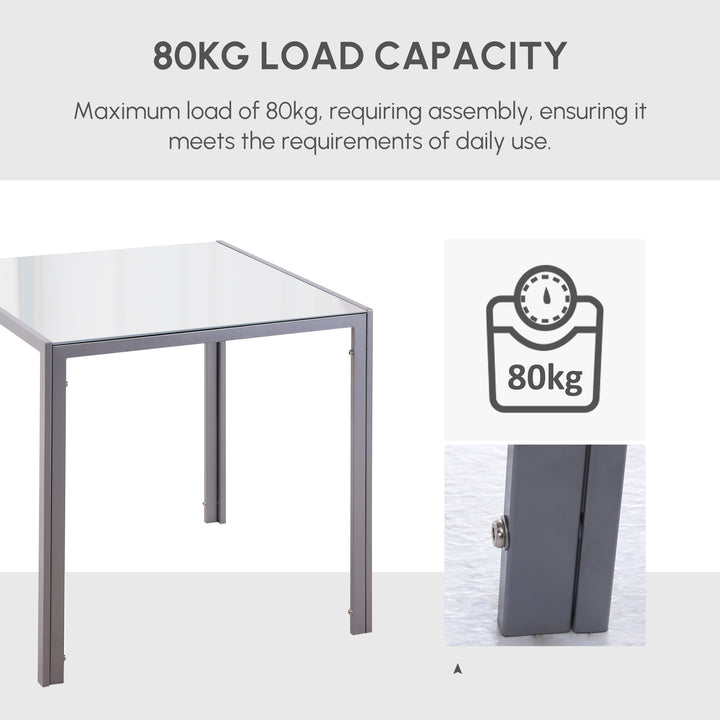 MCL Modern Square Dining Table for 2-4 People, with Glass Top & Metal Legs for Dining Room, Living Room, Grey
