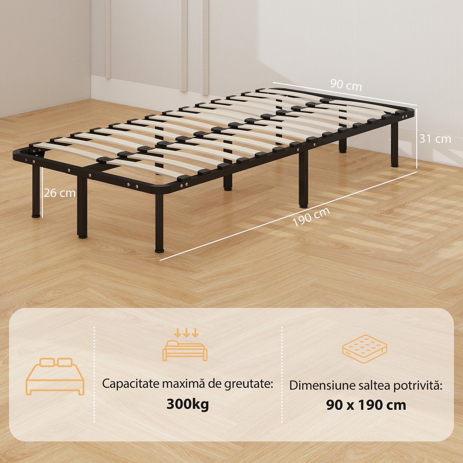 3ft Single Bed Frame, Metal Platform Bed Frame with 2 x 14 Wood Slats,