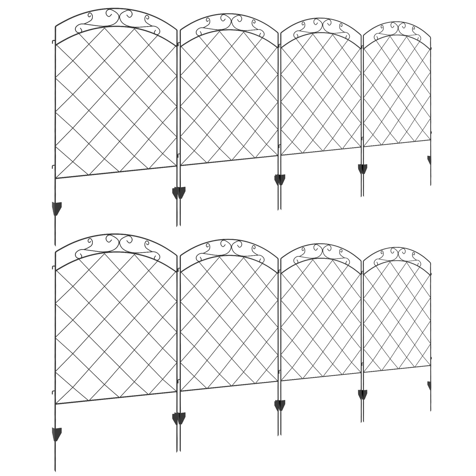Decorative Garden Fencing, 43in x 11.4ft Outdoor Picket Fence Panels, 8PCs Rustproof Steel Wire Landscape Flower Bed Border Edging Animal Barrier, Swirls