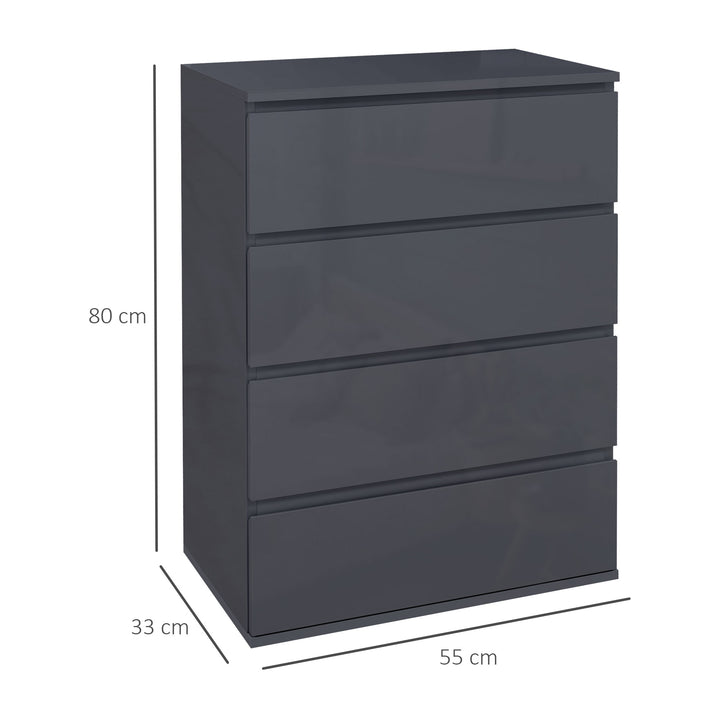 High Gloss Chest of Drawers, 4-Drawer Storage Cabinets, Modern Dresser for Bedroom, Grey