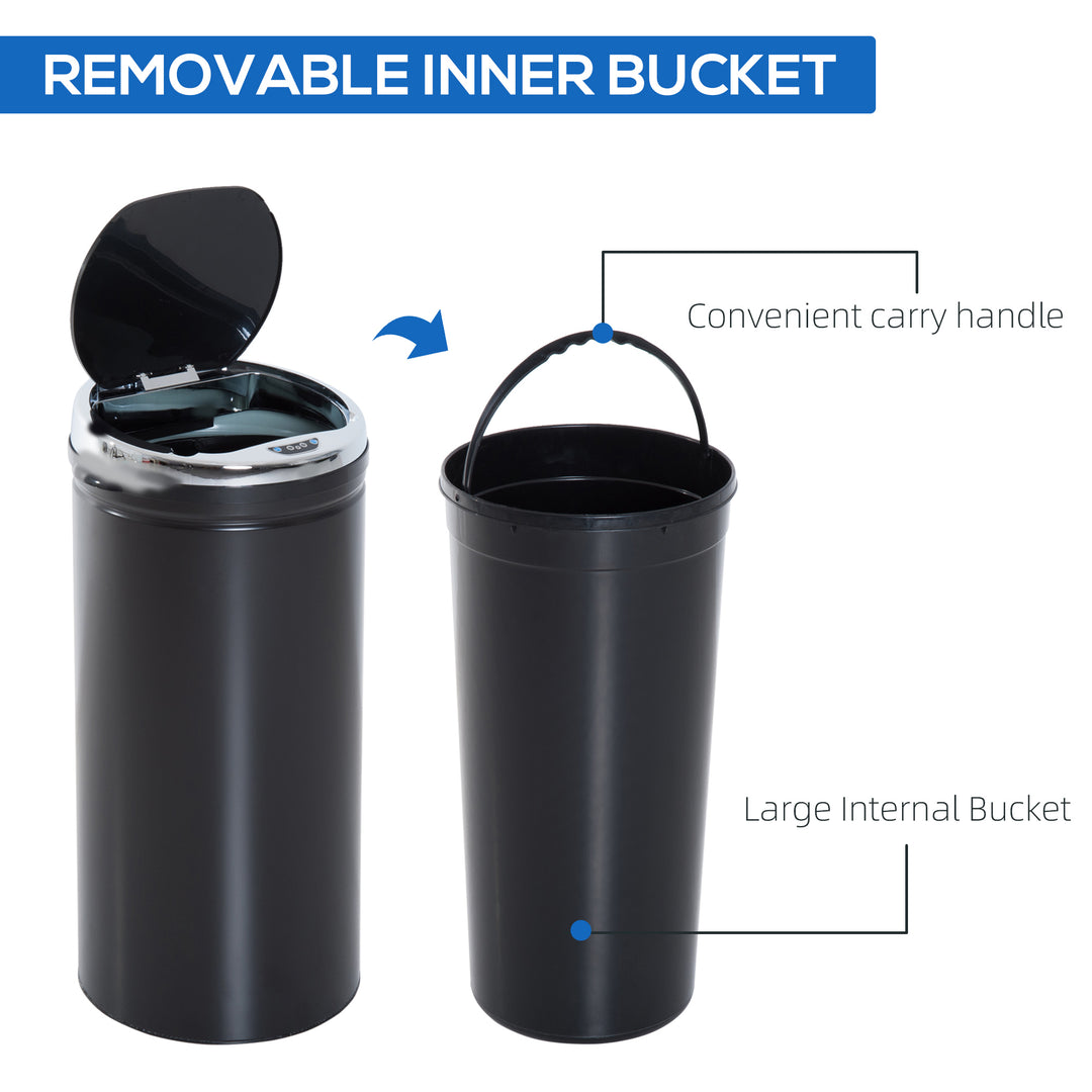 42L Sensor Bin for Kitchen Waste Automatic Dustbin Motion Detection Dustbin Stainless Steel Rubbish Can with Bucket, Black