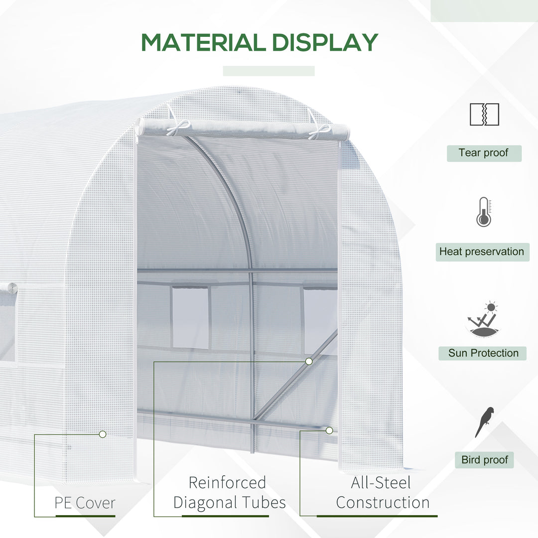 4.5 x 2 x 2 m Polytunnel Greenhouse, Walk-in Green House for Garden with Mesh Windows, Galvanised Steel Frame, White