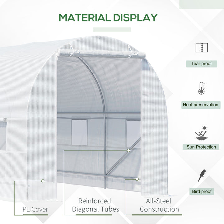 4.5 x 2 x 2 m Polytunnel Greenhouse, Walk-in Green House for Garden with Mesh Windows, Galvanised Steel Frame, White