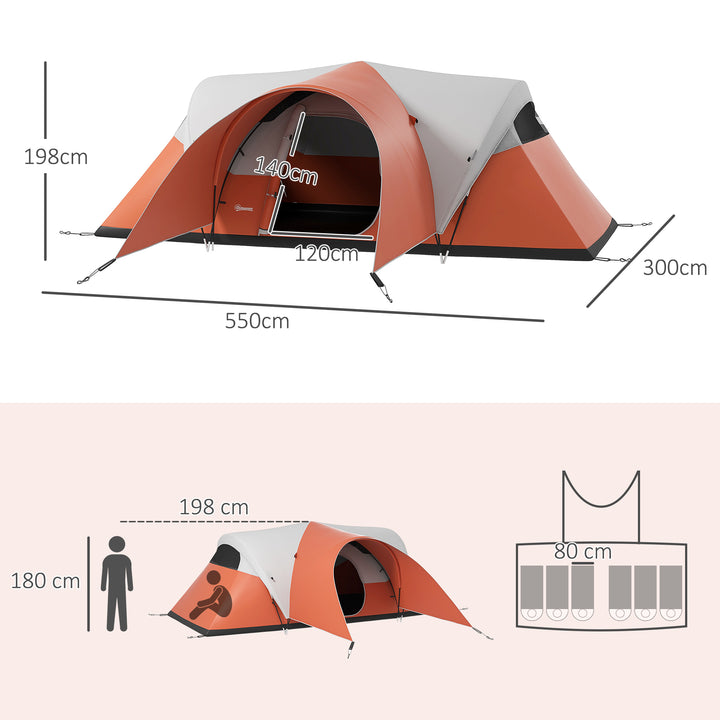 3000mm Waterproof Camping Tent for 5-6 Man, Family Tent with Porch and Sewn in Groundsheet, Portable with Bag, Orange