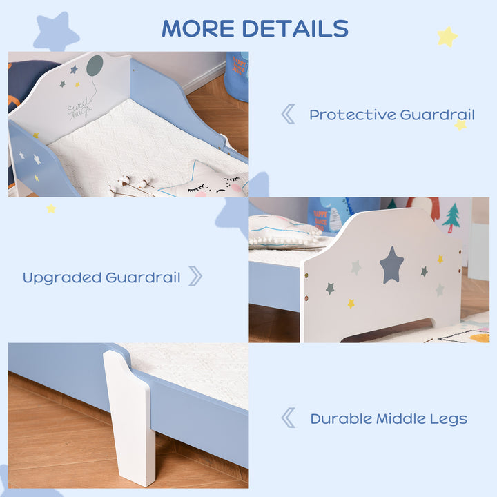 HOMCOM Kids Toddler Wooden Bed Round Edged with Guardrails Stars Image 143 x 74 x 59 cm Blue | Aosom UK