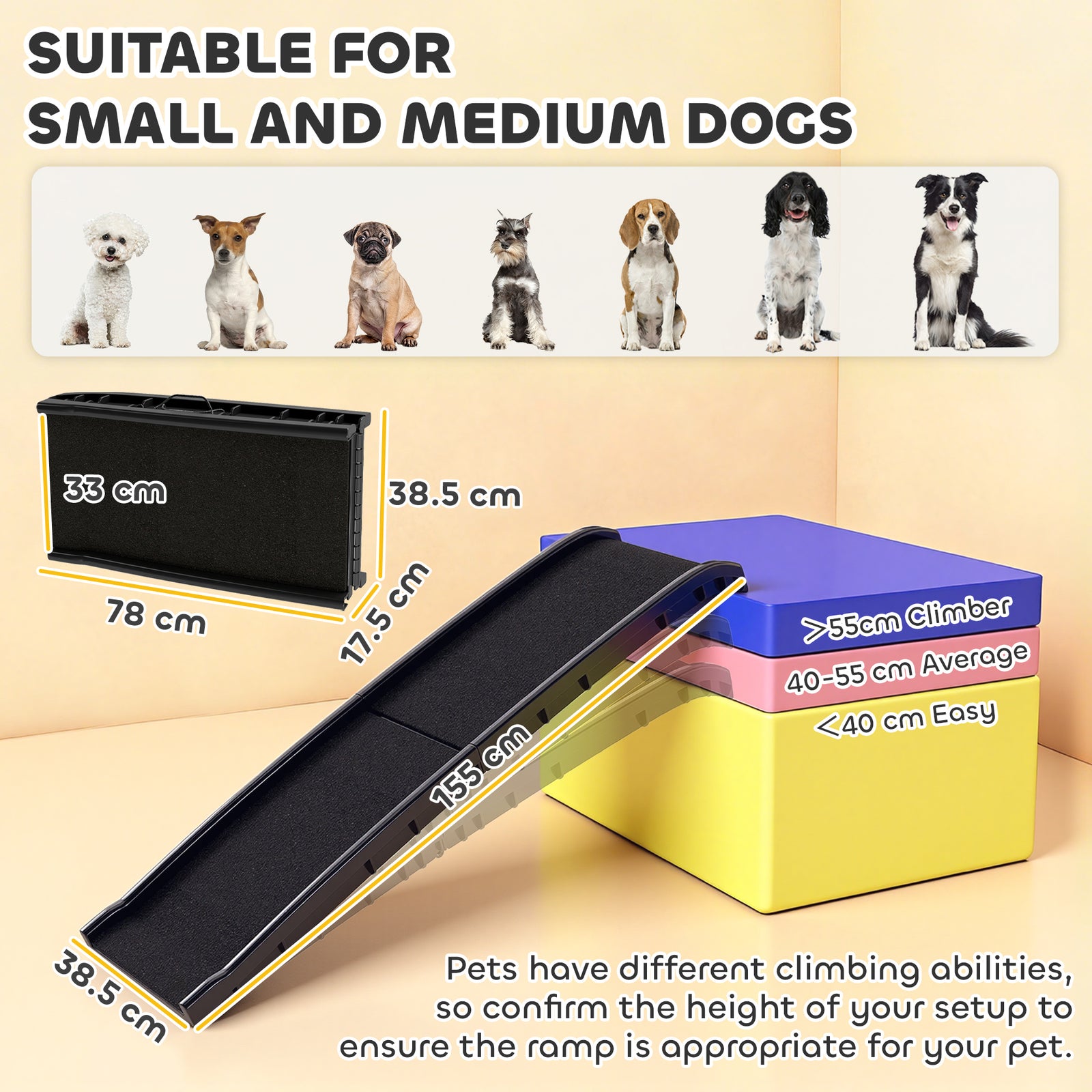 Foldable Dog Ramp with Frosted Anti-slip Surface, Portable & Lightweig