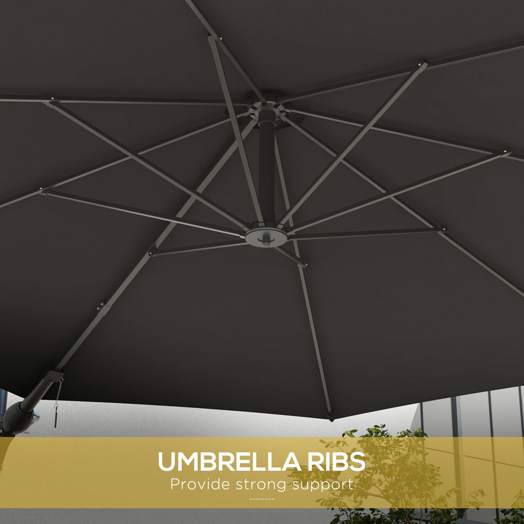 3m Wall-Mounted Parasol Shade, with Handle - Grey