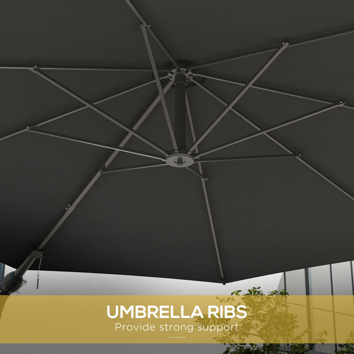 3m Wall-Mounted Parasol Shade, with Handle - Grey