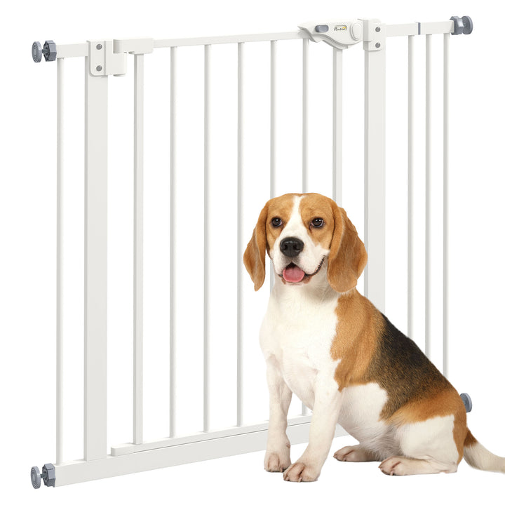 PawHut Metal 74-87cm Wide Adjustable Dog Gate White | Aosom UK