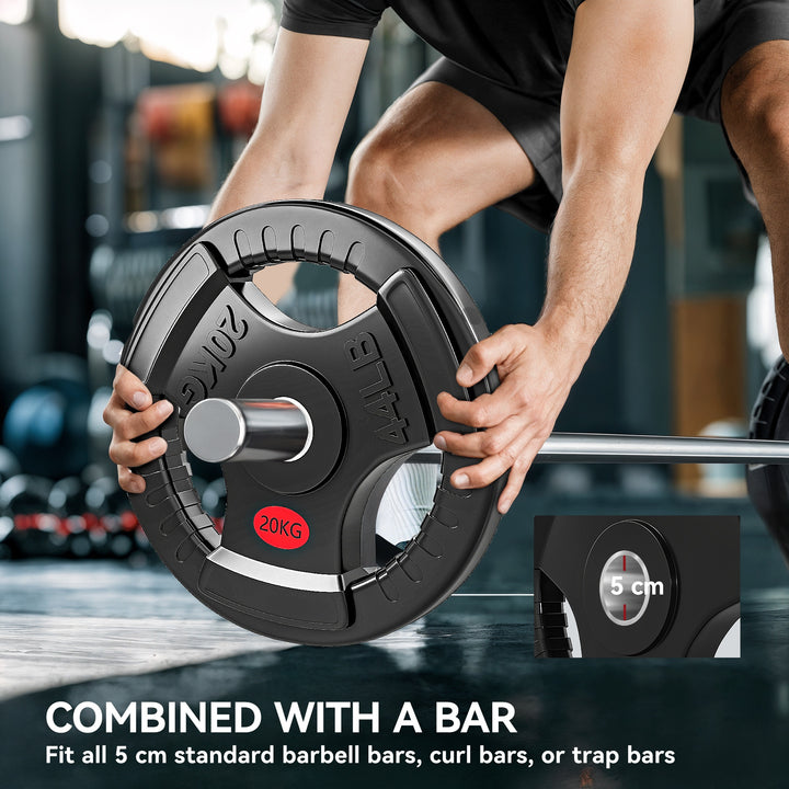 Olympic Weight Plate, 2"/5cm Weight Disc with Tri-Grips, 20kg Dumbbell
