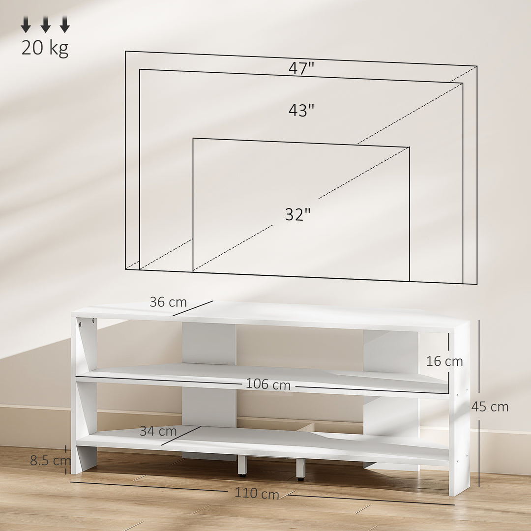 Corner TV Stand with 2 Open Shelves for 47 Inch TV - White