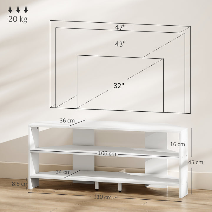 Corner TV Stand with 2 Open Shelves for 47 Inch TV - White