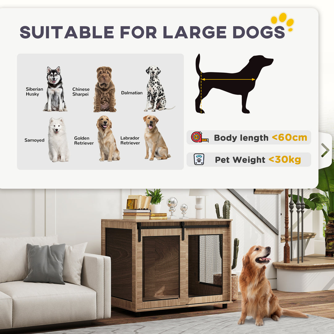 Dog Crate Furniture with Sliding Door for Large Dogs, Walnut Brown