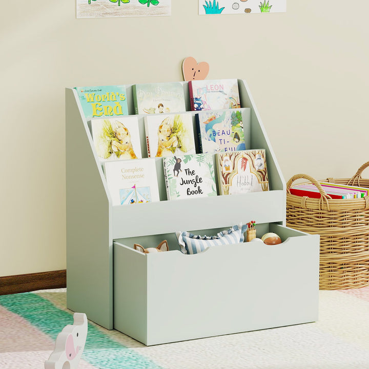 MCL Bookcase for Kids with Shelves, Drawer, Bookcase for Bedroom, Playroom, Green