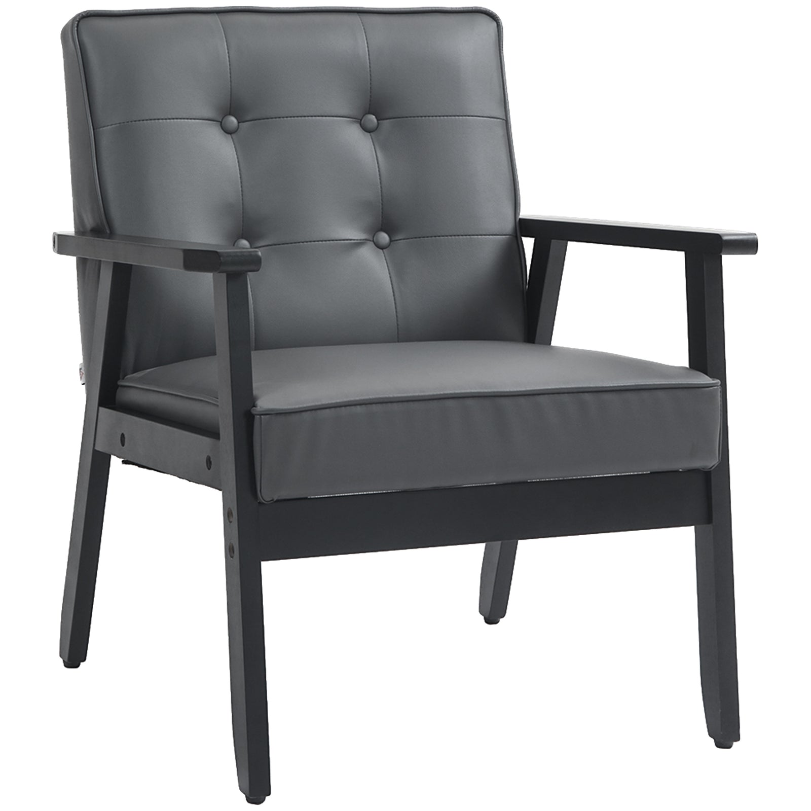 Retro-Style Accent Chair, with Faux Leather Seat - Grey