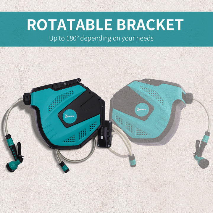 MCL 15m Garden Auto Hose Reel Wall Mounted Retractable 7 Patterns Spray Nozzle