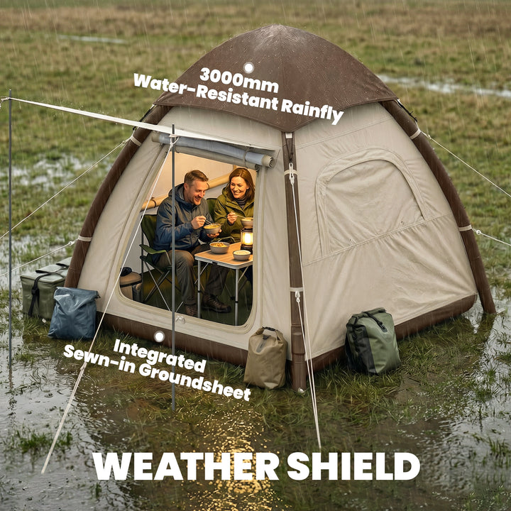 Inflatable Camping Tent with Rainfly, 3 Man Air Tent 3000mm Waterproof