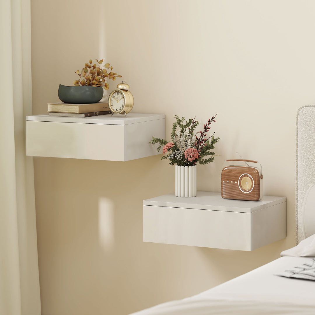 Floating Bedside Table Set of 2, Wall-Mounted Nightstand with High Glo