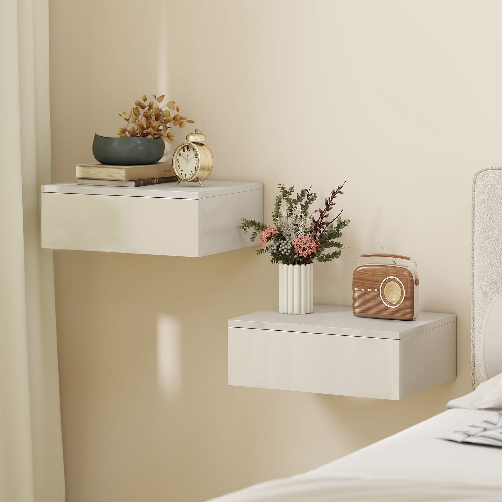 Floating Bedside Table Set of 2, Wall-Mounted Nightstand with High Glo