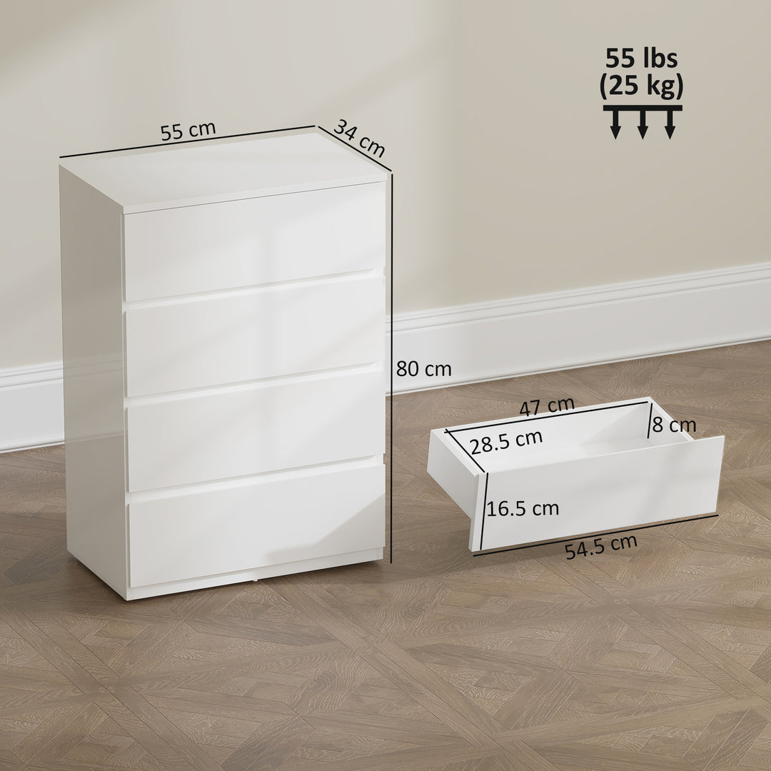 High Gloss Chest of Drawers, 4-Drawer Storage Cabinets, Modern Dresser