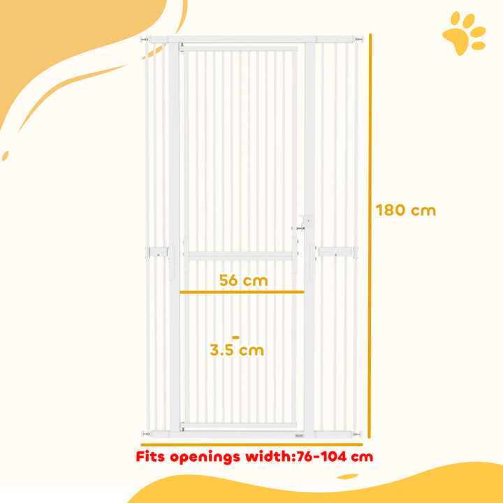 180cm Extra Tall Pet Gate with 3.5 cm Narrow Gap, Pressure Mounted No Drilling Cat Gate for Doorways, 76-104cm Width
