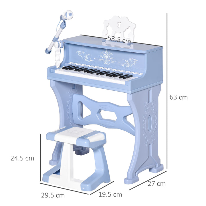 HOMCOM Mini Electronic Keyboard for Kids, 37 Keys Musical Instrument w/ Stool, Microphone & Educational Games, Light-Up Piano Toy Set, Blue | Aosom UK