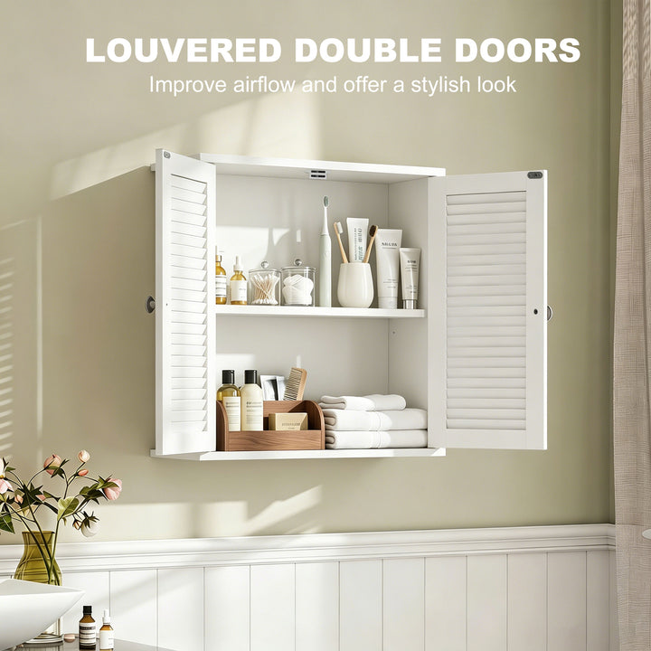 Bathroom Cabinet, Bathroom Wall Cabinet with Louvered Doors and Adjust