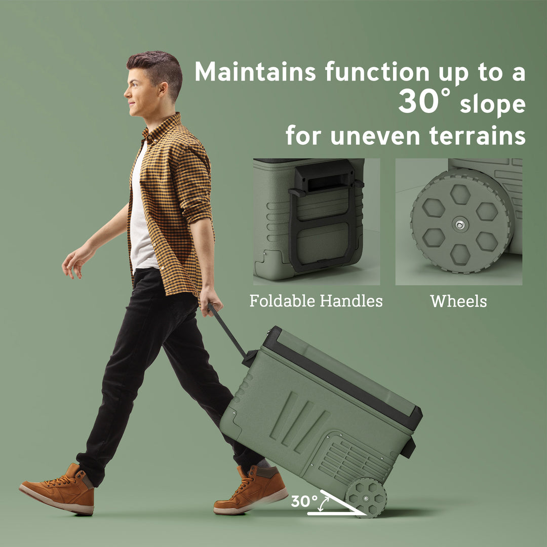 33L Camping Fridge Freezer Dual Zone, Portable Car Fridge 12V/24V DC & 100-240V AC, Electric Cool Box -20℃-20℃ with Wheels and LED Light, for Travel, RV, Road Trip, Picnic [Energy Class E]